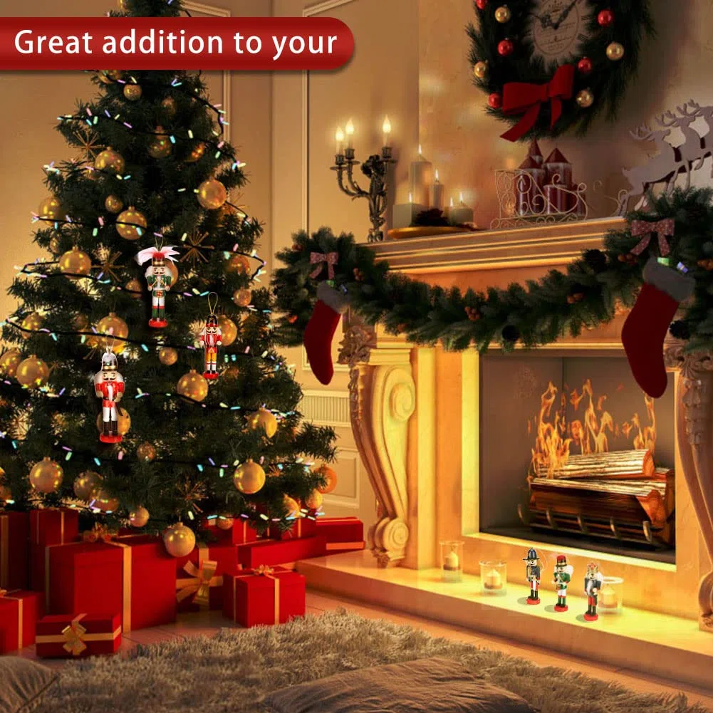 Cascanueces Tradicional de Navidad, 6 Piezas 13,5 cm Marioneta de Madera, Figura de Soldado, Decoración Colgante de Árbol de para el Hogar, Año Nuevo Regalos