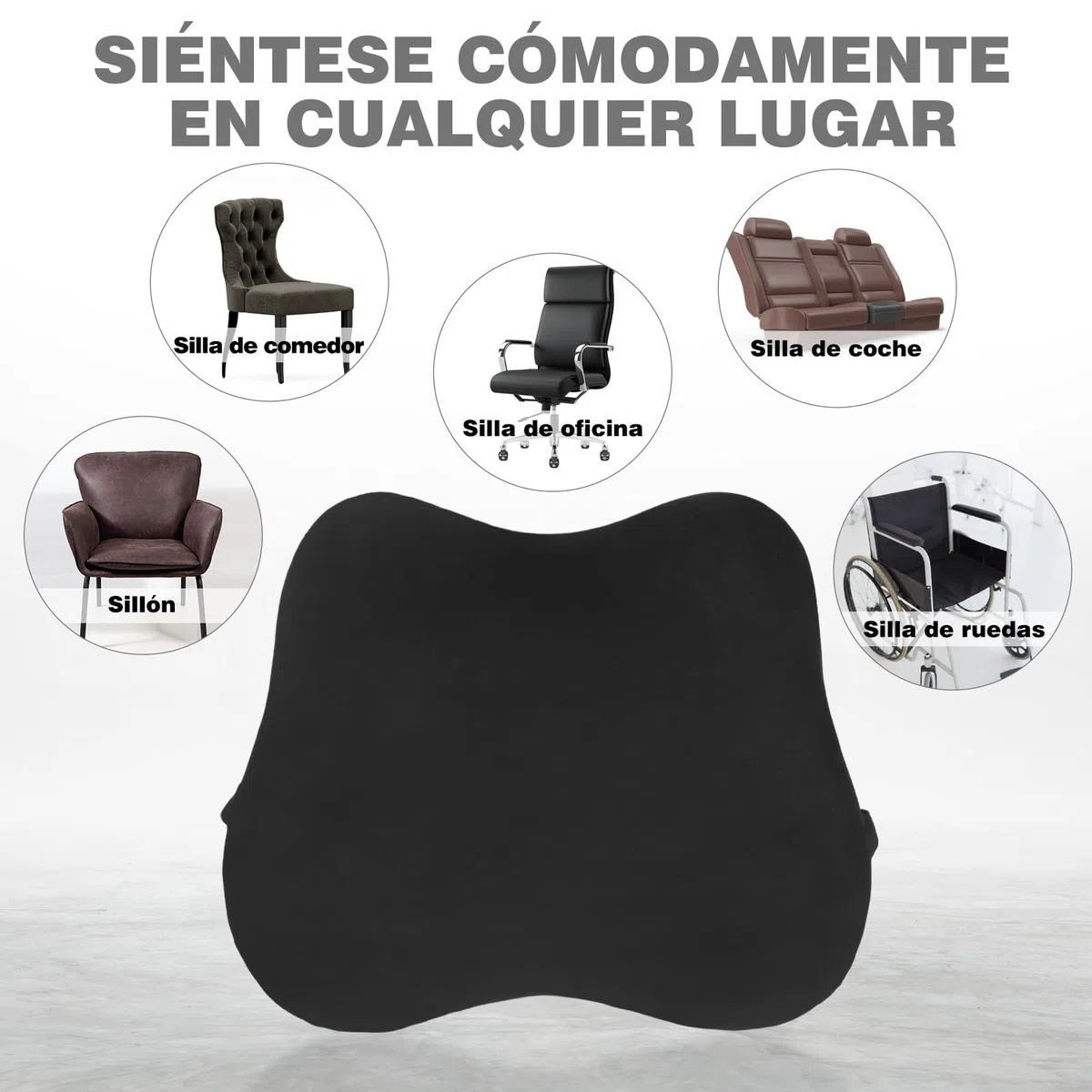 Cojin Lumbar Coche, Cojin Lumbar Silla Oficina Ergonómico, Almohada Lumbar con Esponja Memoria, cojín de Soporte Lumbar, Respaldo Lumbar para Silla Oficina, Coche, Negro