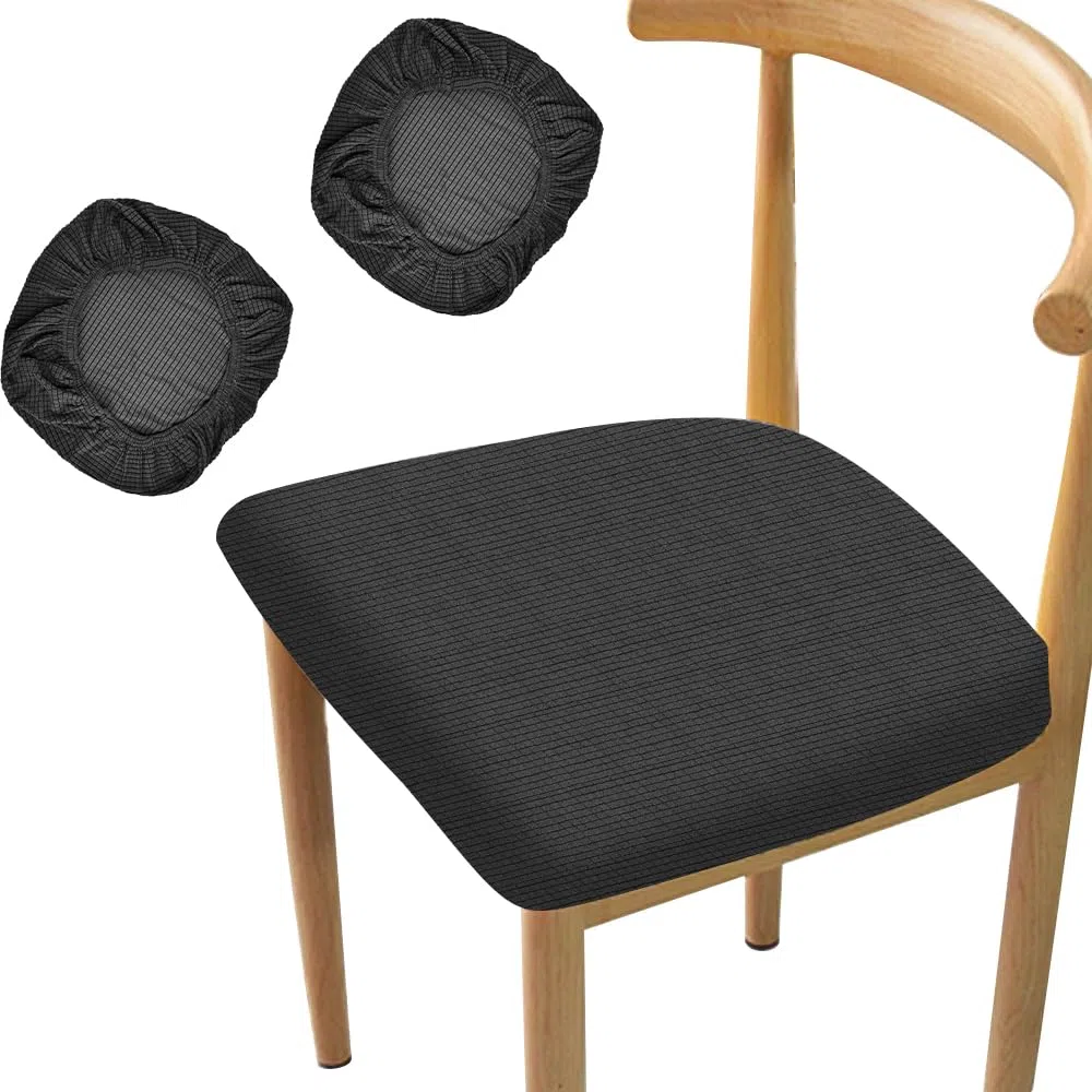CAREDGO 2 Pcs Funda Asiento Silla Oficina Funda Silla Escritorio Fundas para Silla de Ordenador Funda para Asiento Silla Comedor Funda Silla Gaming Funda Protectora Silla Negra para Oficina Comedor