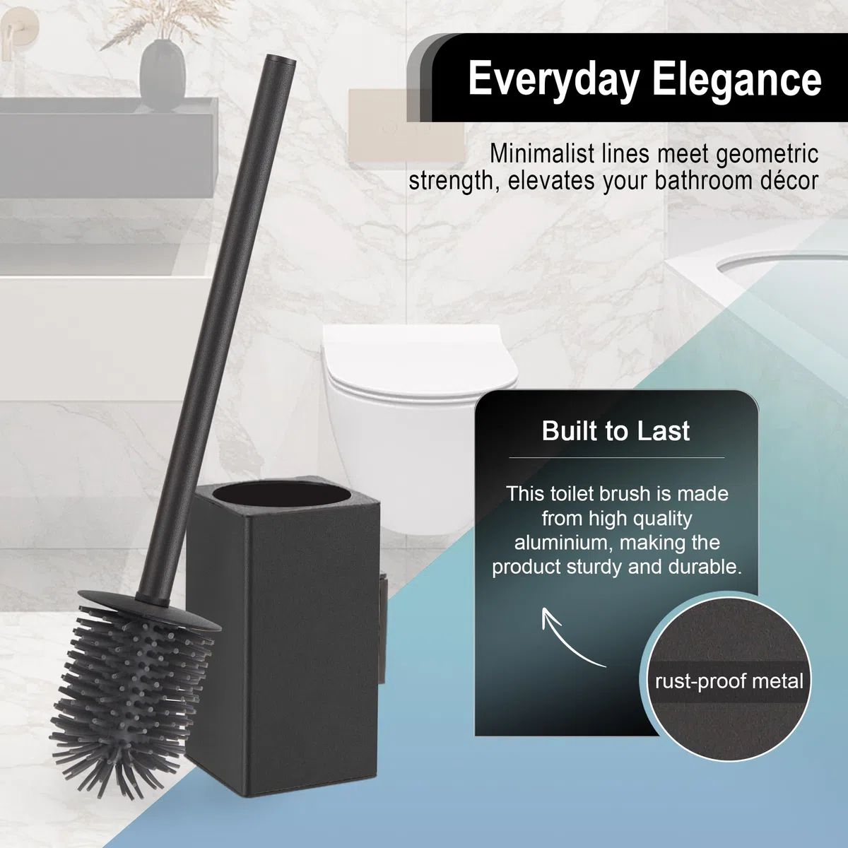 DAZI Escobilla WC de Pared Negro Mate, Escobillero Baño Metálico Antióxido y Diseño Moderno, Escobillero con Vaso Interior Extraíble para una Limpieza Fácil del Baño