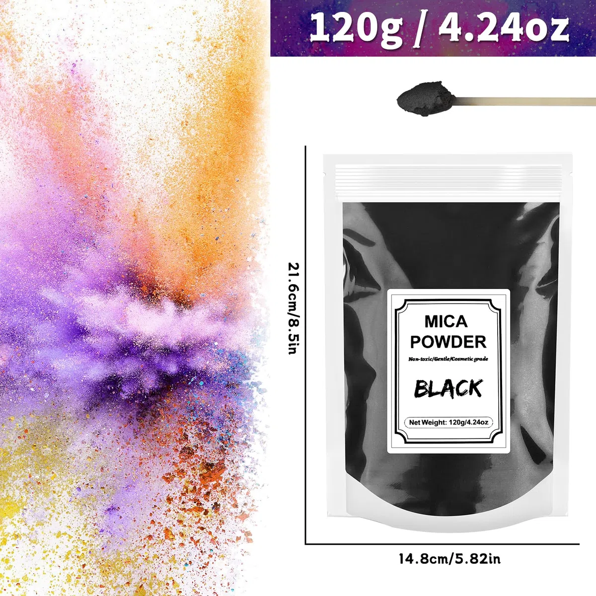 Pigmentos para Resina Epoxi, Polvo de Mica Metálico Natural para Manualidades, Pintura, Jabón, Bombas de Baño, Velas, Joyería (Negro)