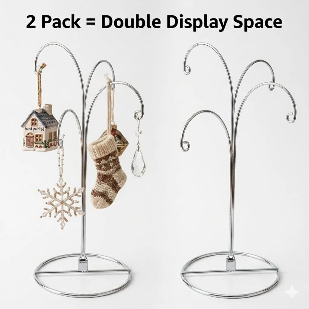 HOHIYA Soporte exhibición adorno 30 cm 4 brazos gancho hierro plata Ideal para bolas de Navidad adornos colgantes y decoración festiva 2 unidades