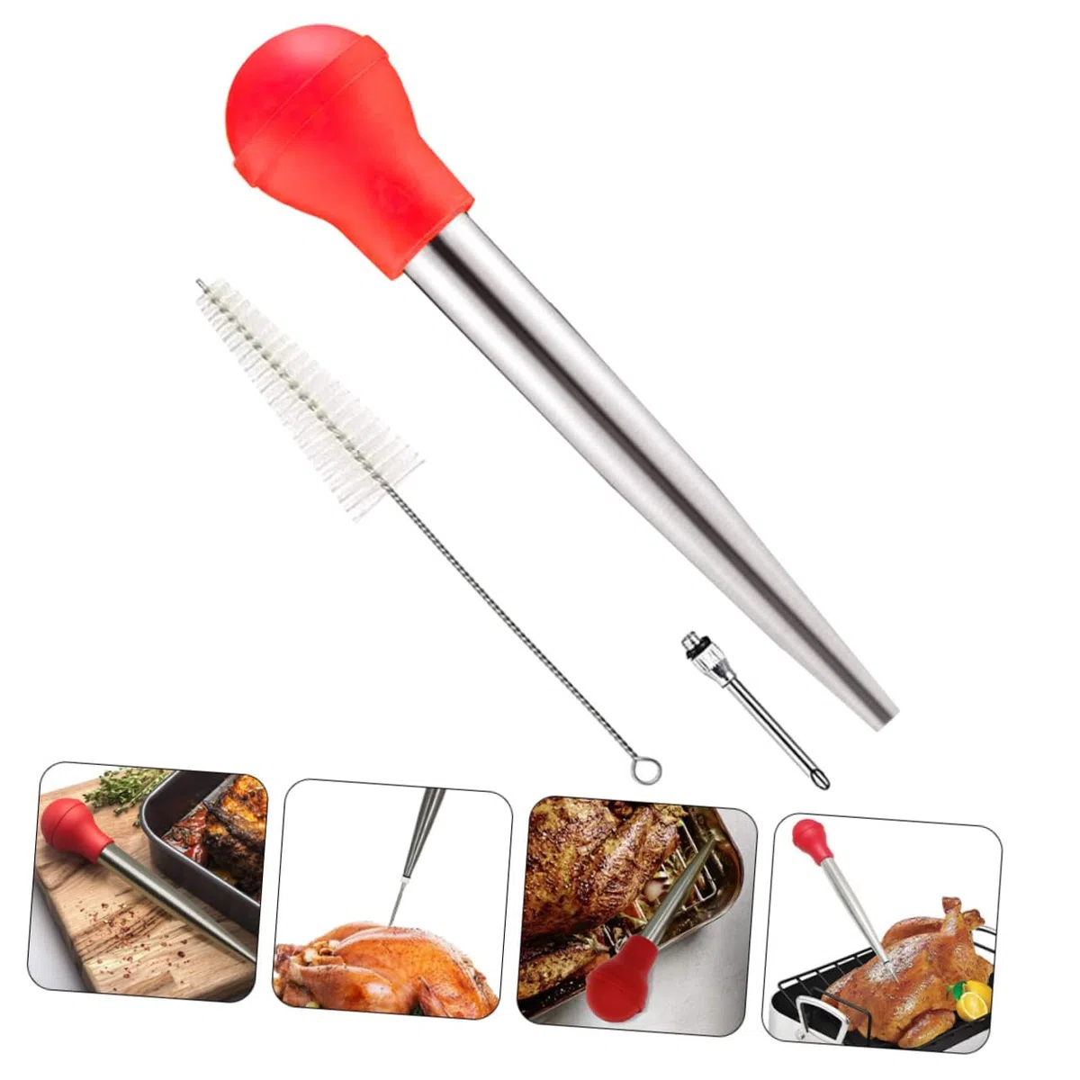 Inyector De Carne para Pavo Inyector De Marinada Y Sabor Jeringuilla De Cocina con Aguja Cepillo Y Pajita Herramienta para Barbacoa Asados Navidad Y Acción De Gracias