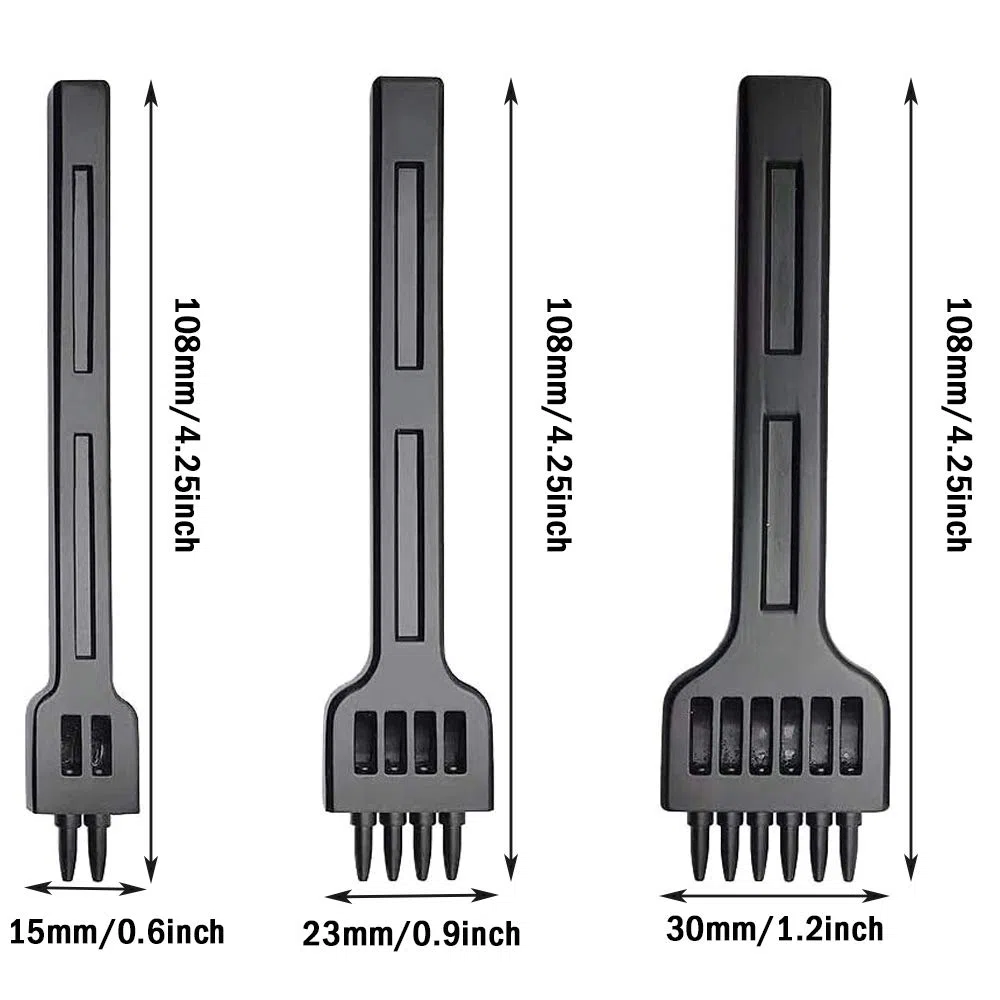 3 Piezas Perforadora de Cuero, Perforadoras Herramientas Artesanales, Herramientas Perforación Dientes Cuero, Profesional, DIY, Metal, 2/4/6 Diente, para Cinturón, Cuero, Tarjeta, Caucho (4 MM)