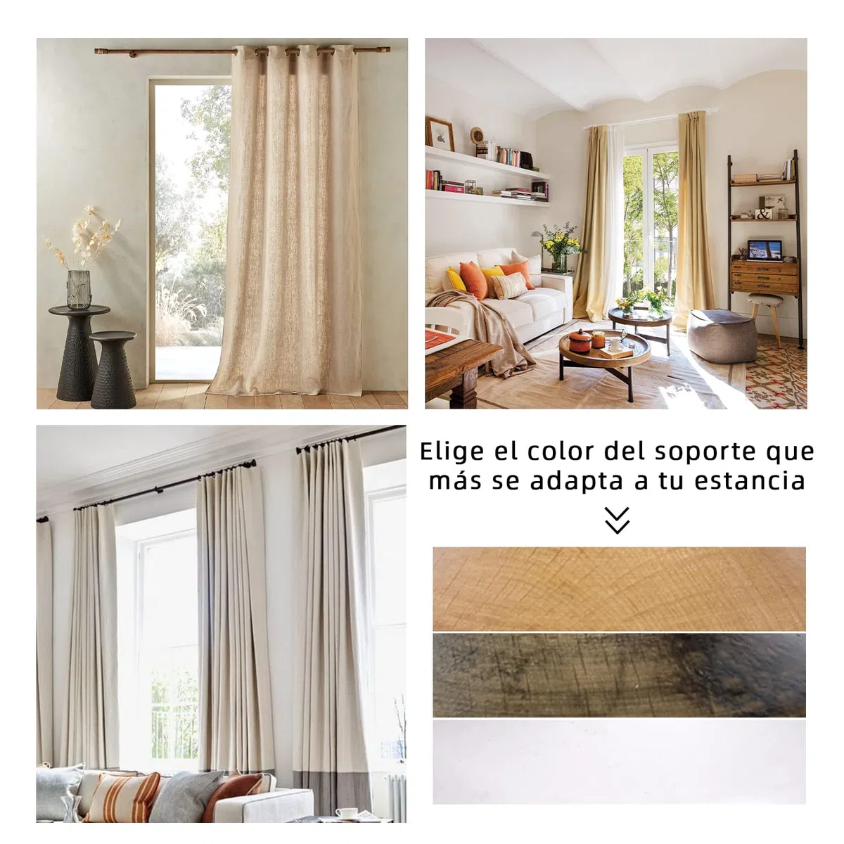 MERCURY TEXTIL- Pack de Dos Soportes para Barra Individual y para Barra Doble de Madera, Liso, Abierto para Barra de ø 28 mm. Colgador de Barra. (Marrón-Individual)