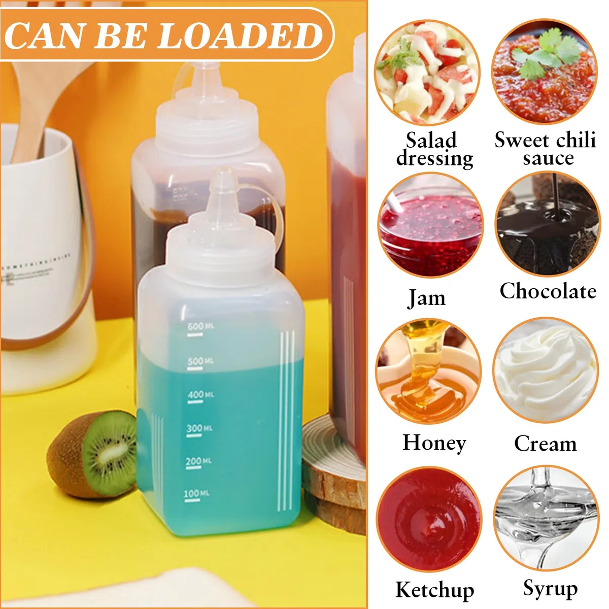 4 Piezas Squeeze Bottle de 600ML Condimento de Plástico Botella Exprimible con Embudo y Cepillo de Taza Dispensador de Salsas Ninguna Fuga para Condimentos Salsa Tomate Mostaza Mayonesa Salsa