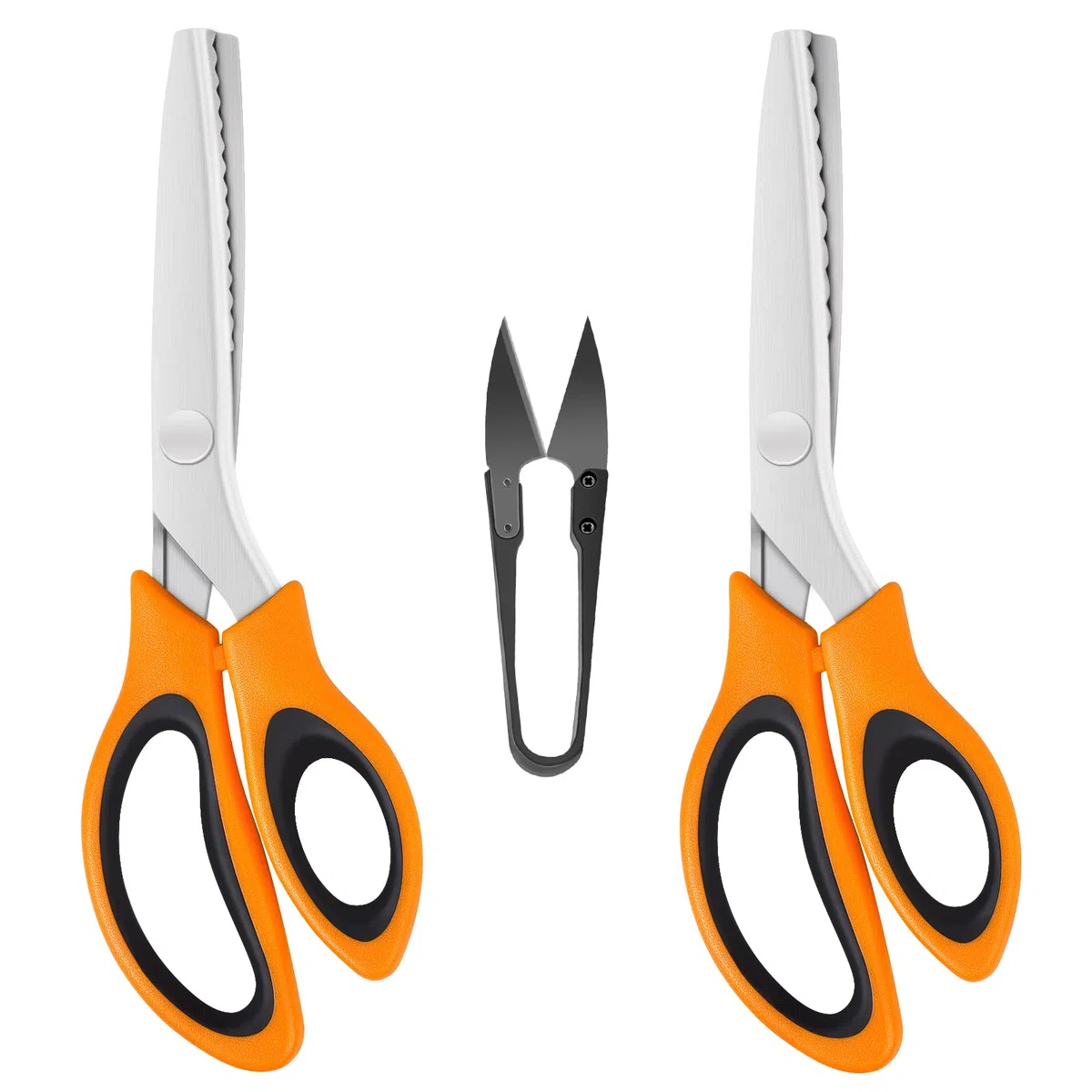 KUONIIY Tijeras dentadas (2 piezas, bordes dentados y ondulados) con tijeras para hilo, tijeras en zigzag con mango cómodo, para cortar tela, naranja negro