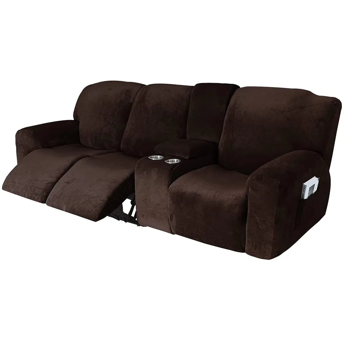 Funda reclinable elástica de Terciopelo con Consola - Tela Lavable Suave y Gruesa - Color Arena de 2 a 3 plazas - ¡Proteja su sofá reclinable con Esta Funda reclinable Premium contra el Desgaste Dia