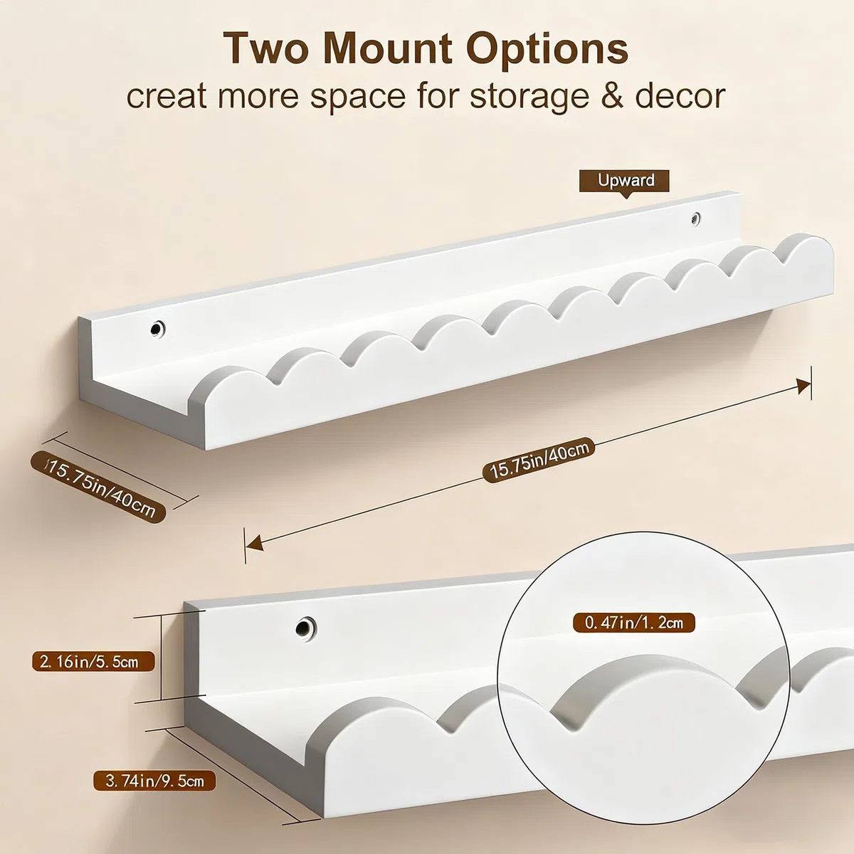 Estanterías Flotantes,2 Piezas Decoración De Almacenamiento De Pared con Diseño Ondulado | Estante Flotante para Libros de Madera - para Dormitorio Baño Habitación Infantil Sala De Juegos
