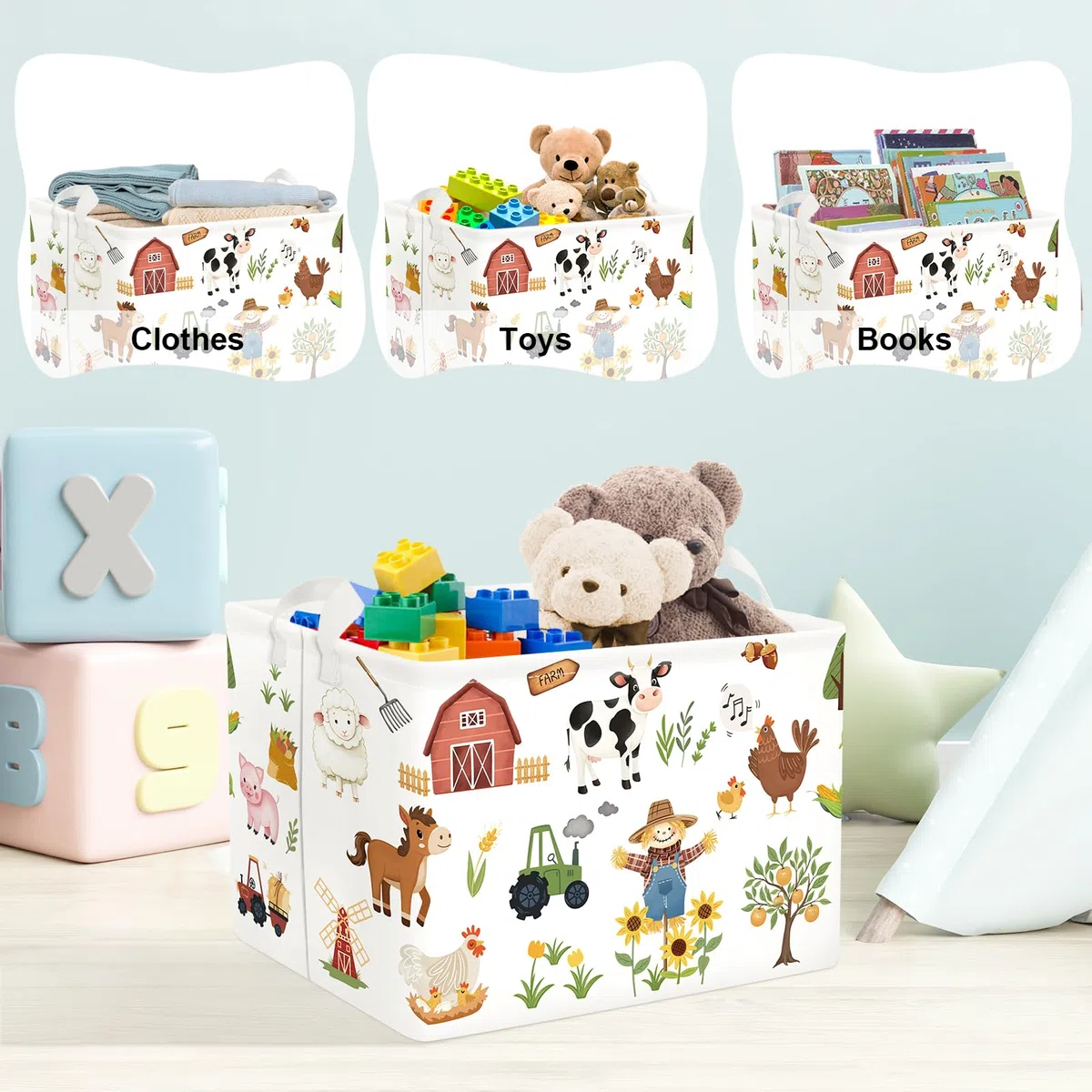 Clastyle Cestos Almacenaje Infantil Animales de Granja Cesta Ropa Sucia Plegable para Habitación Bebé Dormitorio Cajas de Almacenaje Juguetes para Chico Chica, Girasoles, 40x30x30 cm