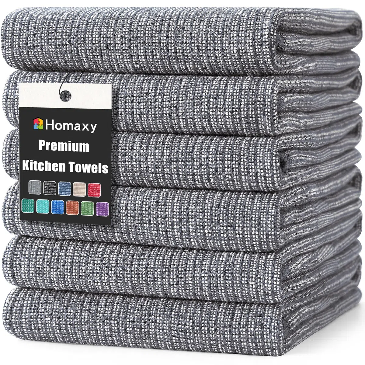 Homaxy Toallas de Cocina (18 x 28 Pulgadas, Paquete de 6), Toallas de Mano Grandes de algodón para Cocina, Planas y de Rizo, Juego de paños de Cocina Altamente absorbentes de 380 g/m²