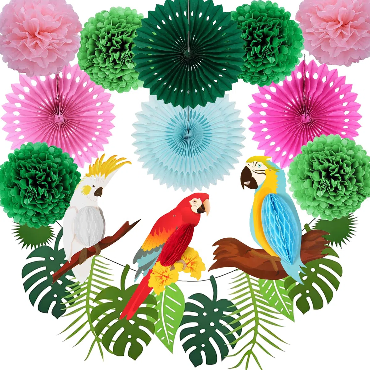 23 Piezas De Decoración De Jungla Para Cumpleaños, Fiesta Hawaiana, Jardín, Decoración De Loros, Pájaros, Verano, Hojas, Guirnalda Y Pompones