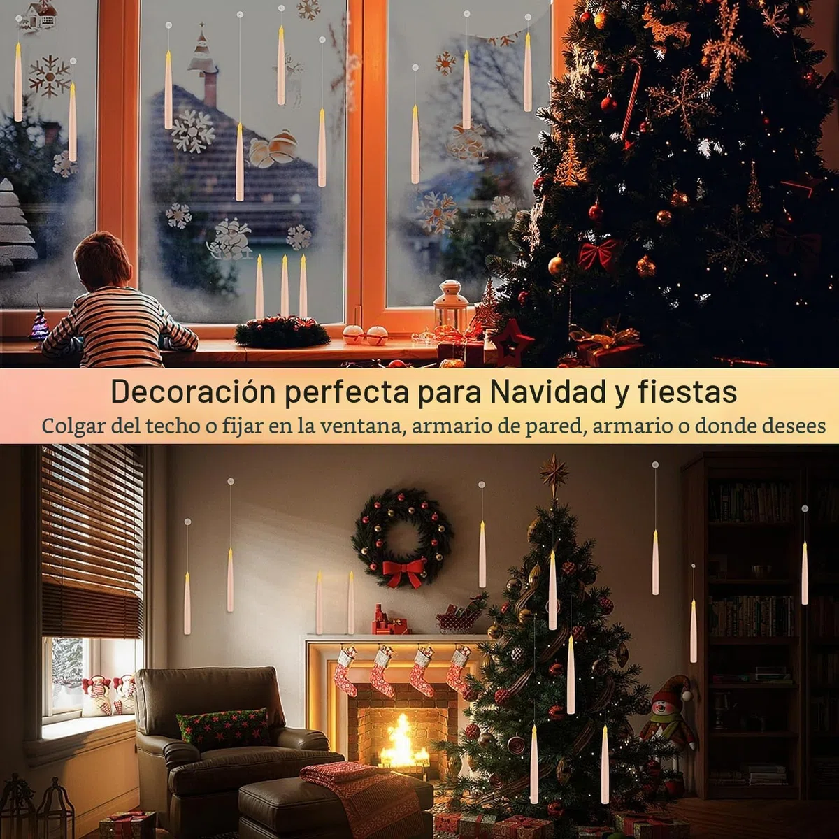 Velas Flotantes con Varita, 12 Velas Floating Mágicas, Velas LED Alimentada por Pilas, velas LED sin llama parpadeantes luz Cónica Eléctrica Parpadeante para Familiar Decoración
