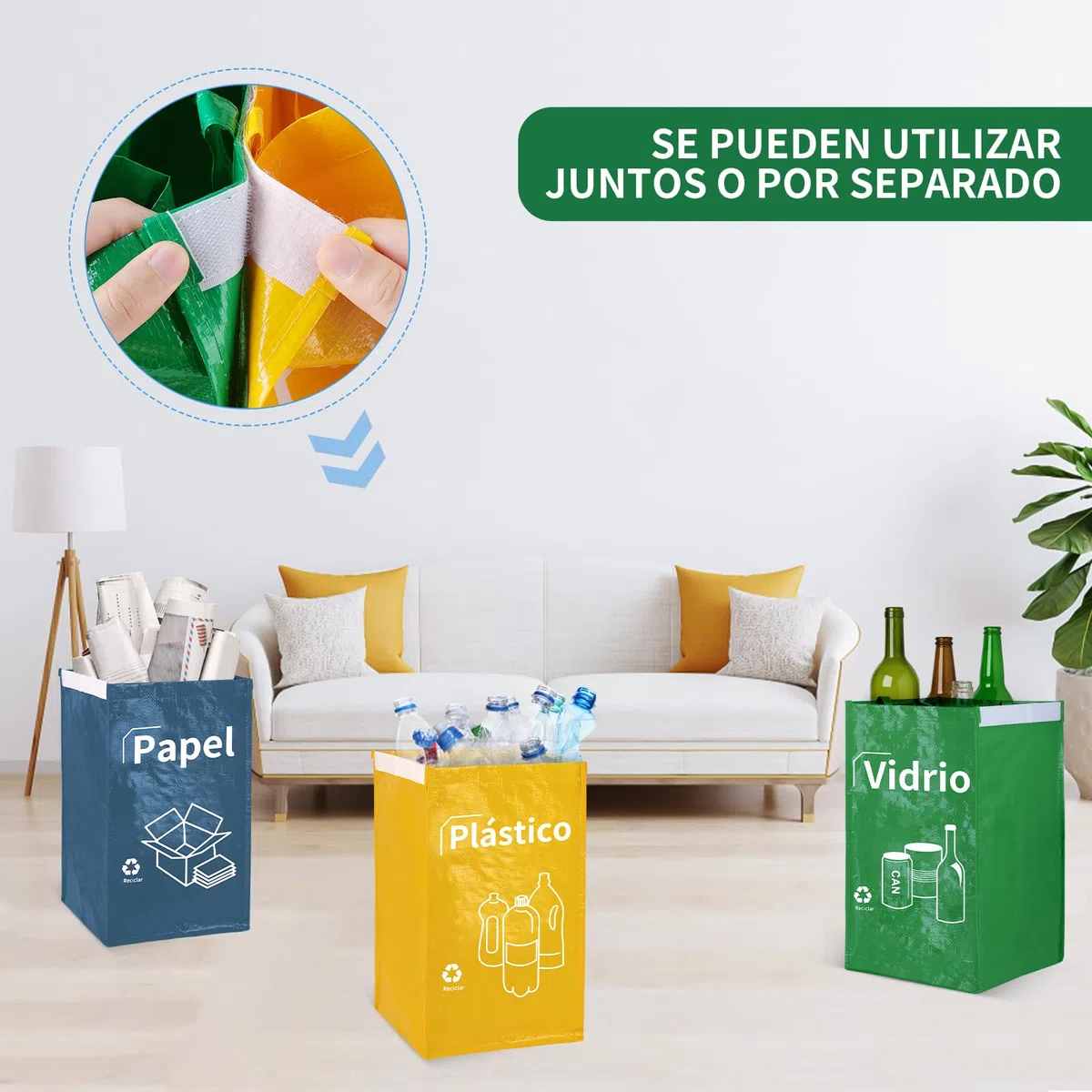 Opret Cubos de Basura Reciclaje 3 Piezas 40L con Asas para Papelera Vidrio Plástico Cocina