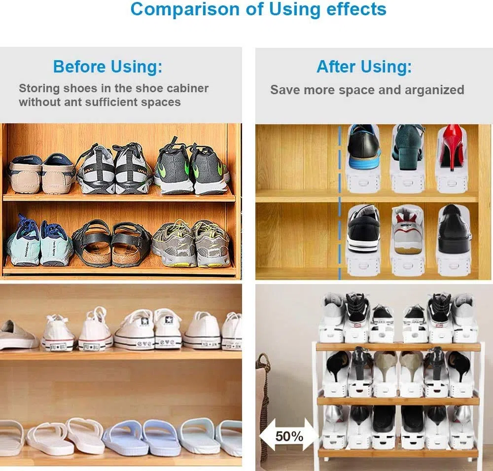 ranuras para zapatos, apilador de zapatos ajustable, que ahorra espacio, zapatero, doble piso, soporte para zapatero, apilador de zapatos para organizar el armario, organizadores de zapatos Blanco