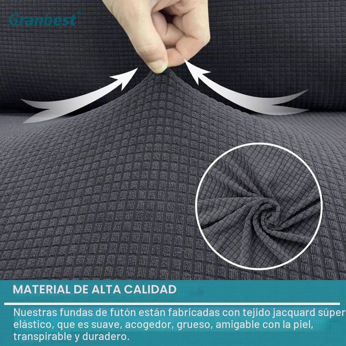 Granbest Cubierta Impermeable de futón sin Brazos, protección de futón elástica para sofá Cama Plegable Antideslizante sin reposabrazos (Gris)