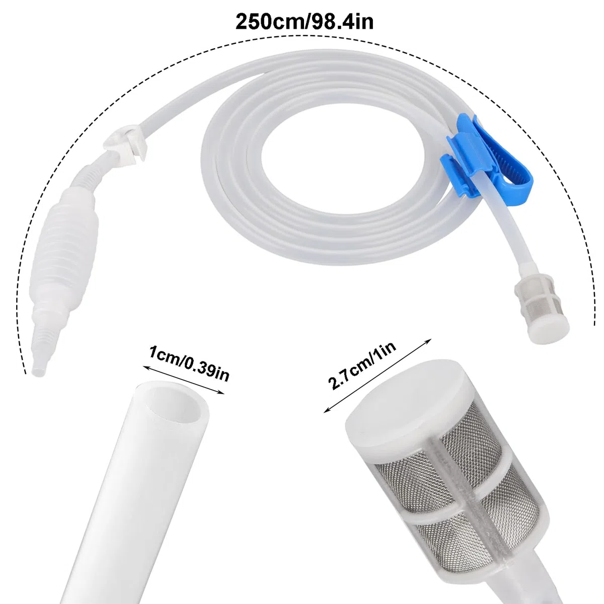 Brew - Tubo de sifón de silicona para alimentos, longitud 2,5 m, bolsa de filtro, filtro de vino, para cerveza en casa y vino