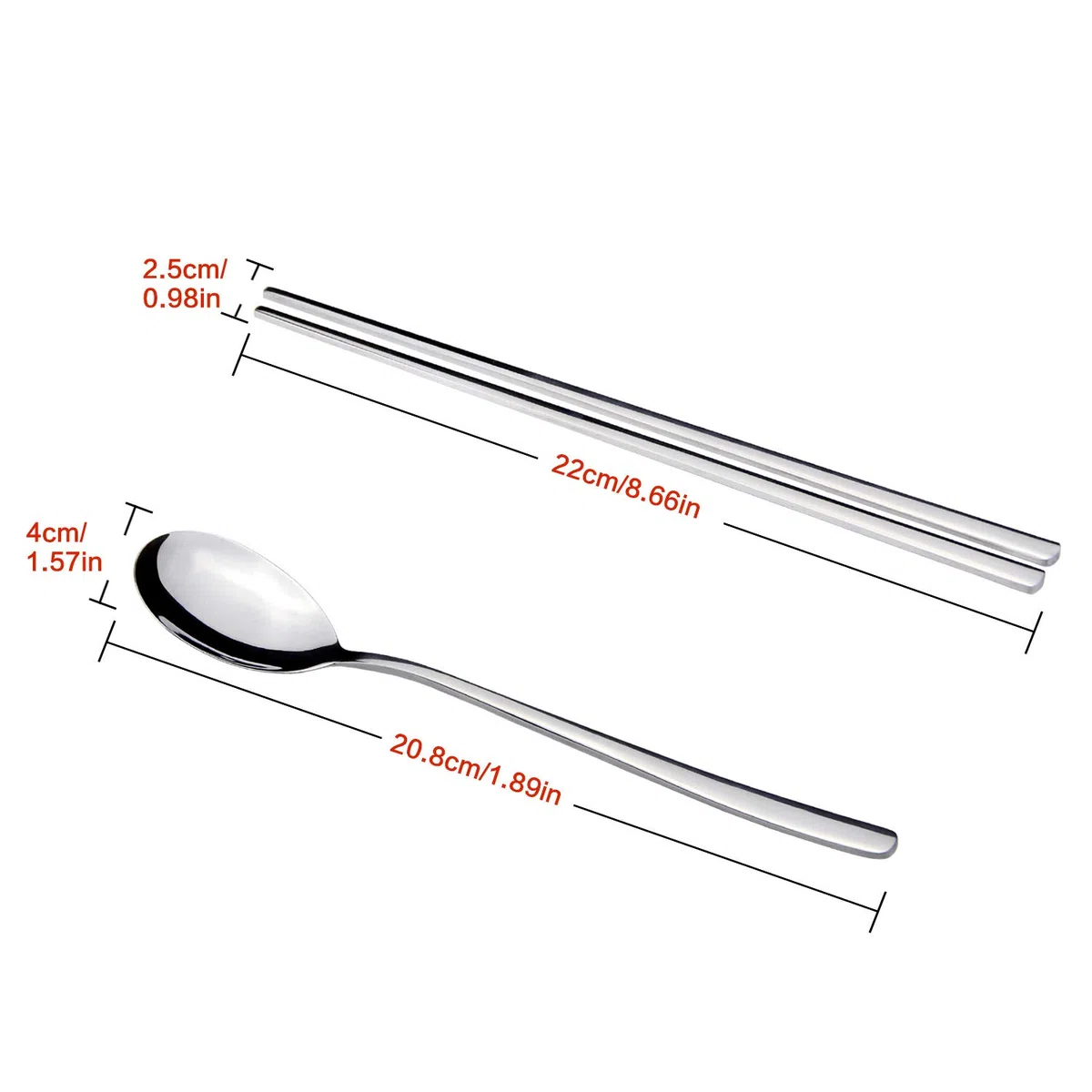 Juego de 5 pares de Palillos y Cucharas, YFWOOD 10 piezas de Palillos y Cucharas Coreanos de Acero Inoxidable, Reutilizables, Metal Plano, Mango Largo, para el Hogar, la Cocina o el Restaurante