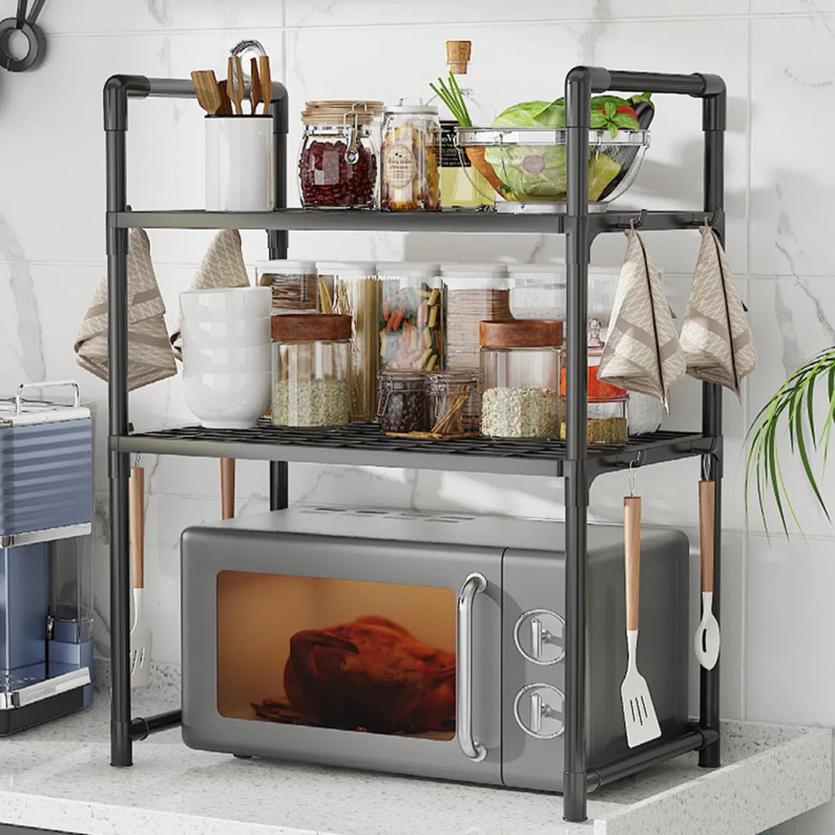 Soporte Para Microondas De 2/3 Niveles, Estante Organizador De Cocina Estantes Para Microondas Soporte Microondas,Estante Microondas, Mueble Para Microondas Con Ganchos