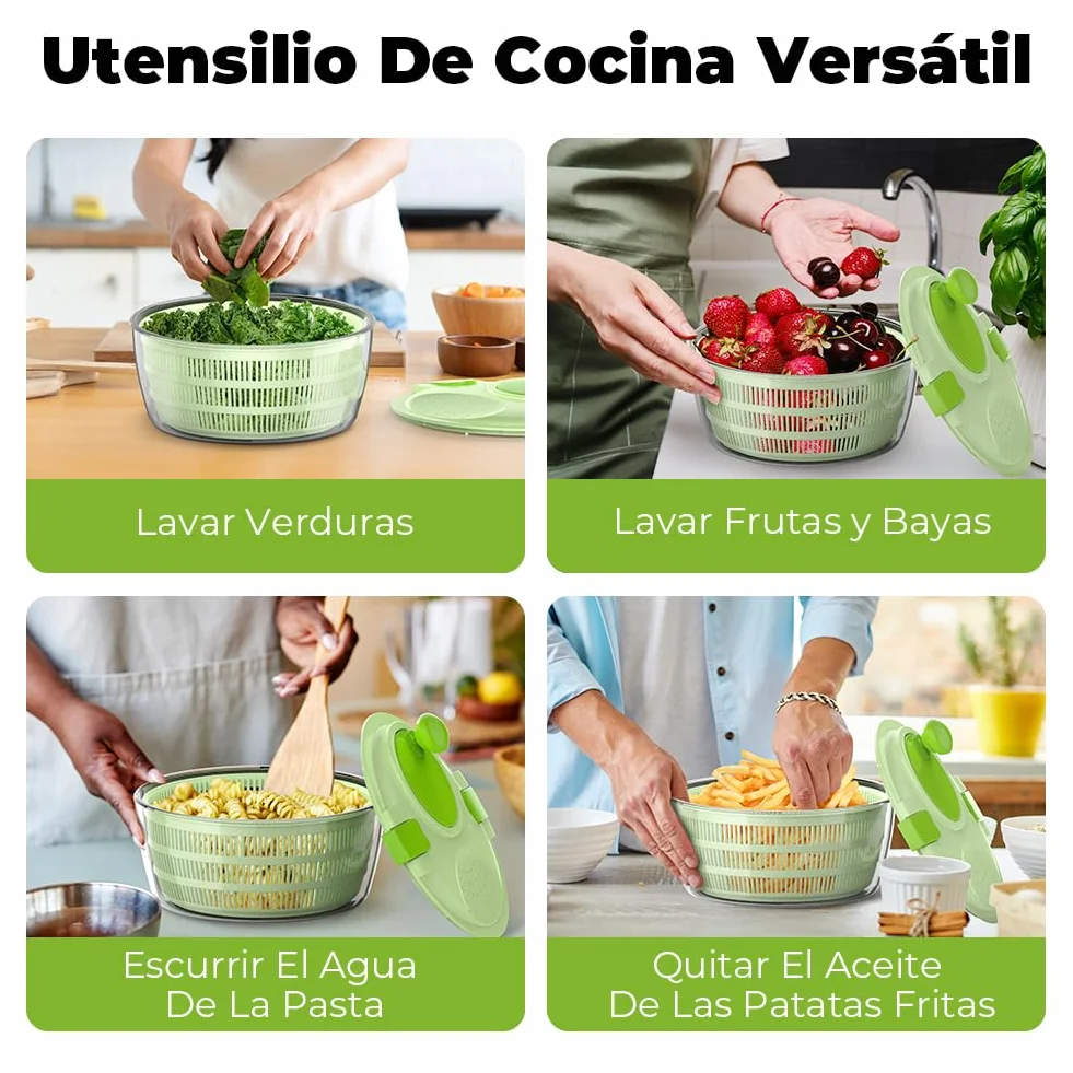 Centrifugadora Lechuga, Gran Capacidad 4,5L Escurridor Verduras, Escurridor Lechuga con Bol y Cesta de Malla, Lava y Seca Rápidamente Verduras y Frutas