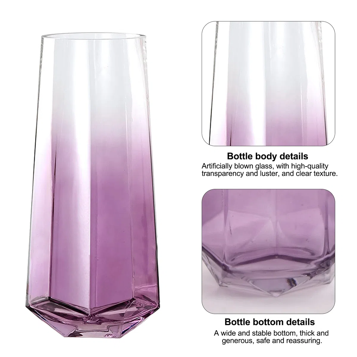 Florero Cristal Transparente, 25 cm Jarrón Moderno de Vidrio, Botella Redonda para Fiestas, Patio, Oficina, Hogar y Cocina (Verde)