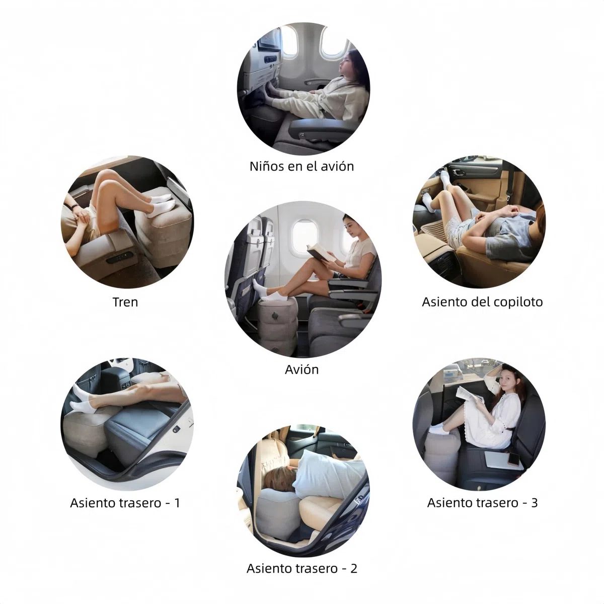 Reposapiés Inflable con Bolsa de Inflado (6 Segundos), 450 g Ultraportátil | Altura Ajustable, 100 kg de Carga, Hamaca de pies para Avión, Coche, Tren, Oficina, Acampada, para Niños y Adultos