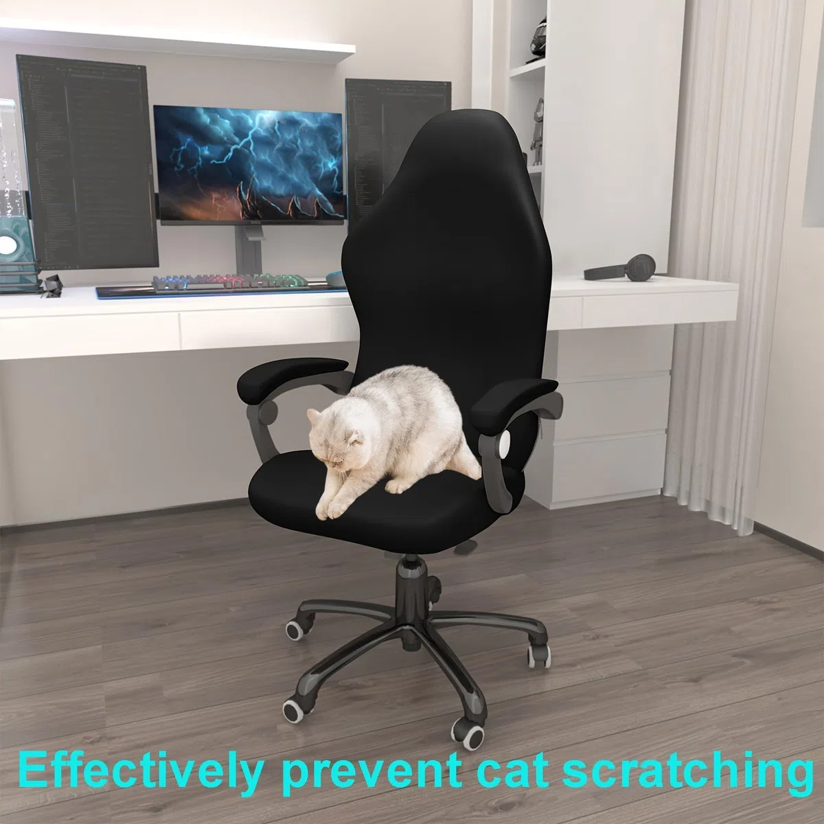Juegode4 fundas para silla de videojuegos con reposabrazos/respaldo de silla, funda para silla de oficina, antideslizante,extraíble,lavable,buena elasticidad, para sillas de juegos,usw (Negro)