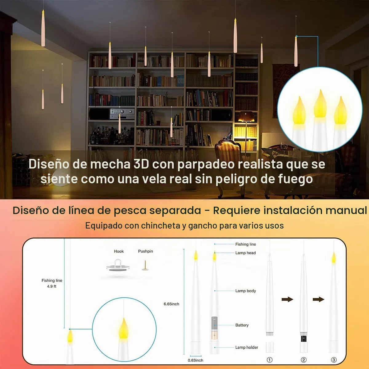 Velas Flotantes con Varita, 12 Velas Floating Mágicas, Velas LED Alimentada por Pilas, velas LED sin llama parpadeantes luz Cónica Eléctrica Parpadeante para Familiar Decoración