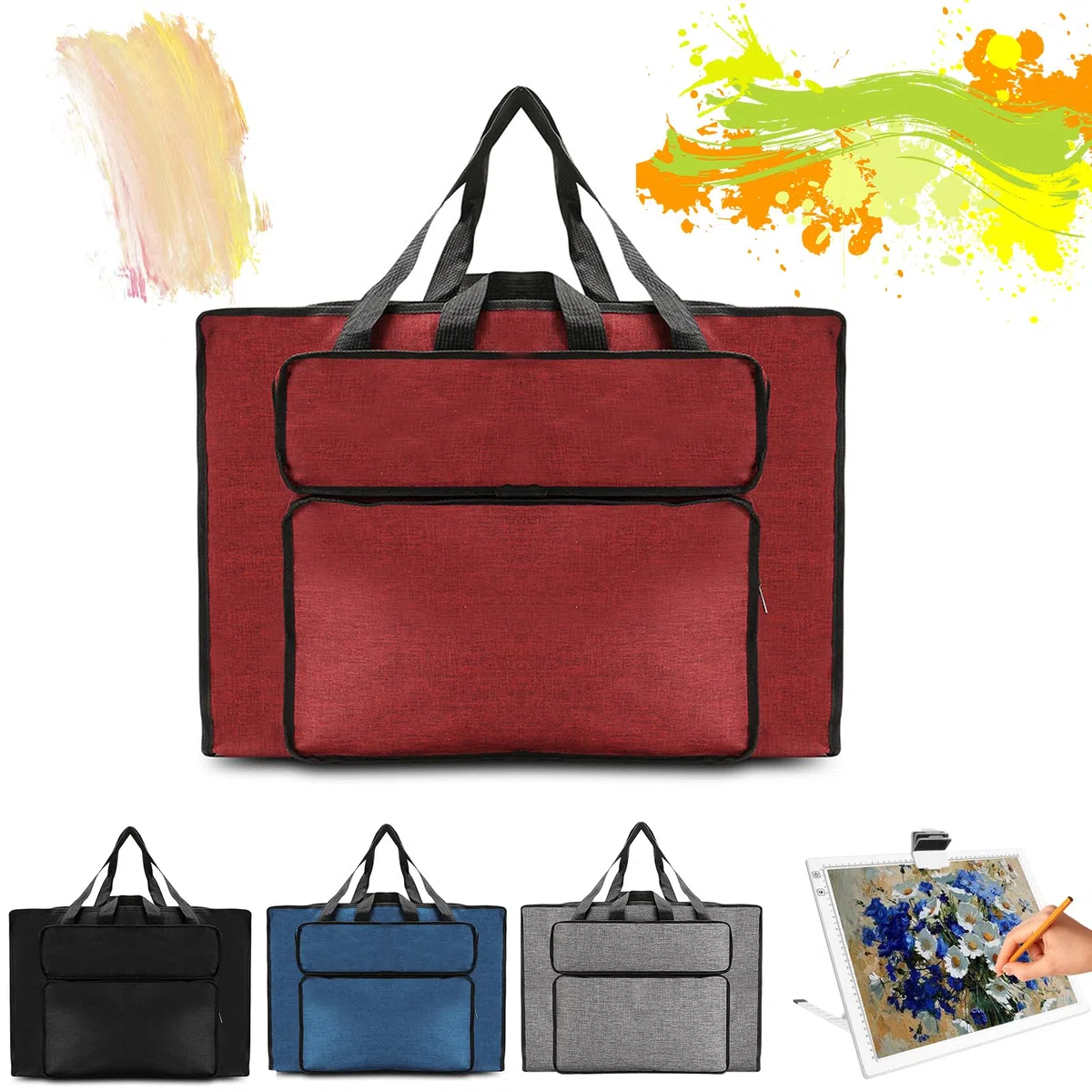 MeYuxg Bolsa de dibujo A3, impermeable, bolsa de artista, bolso de mano, bloc de dibujo, bloc de dibujo A3, bolsa de transporte para suministros de arte, almacenamiento y viajes (rojo), rojo, Moderno