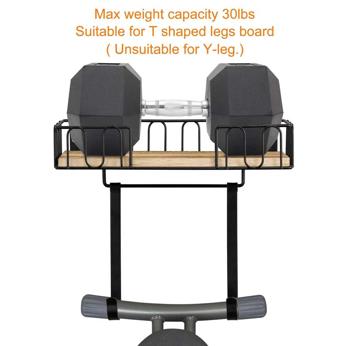 TJ.MOREE Soporte para tabla de planchar de metal, soporte de pared para plancha y tabla de planchar, decoración de cuarto de lavado y almacenamiento con gran cesta de base de madera negra y ganchos