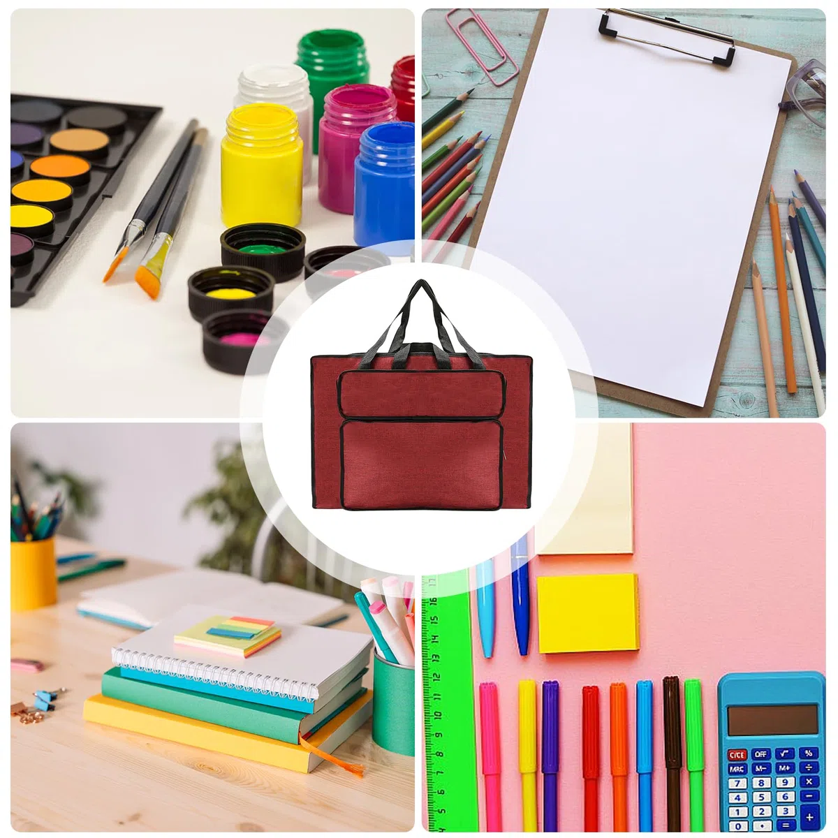 MeYuxg Bolsa de dibujo A3, impermeable, bolsa de artista, bolso de mano, bloc de dibujo, bloc de dibujo A3, bolsa de transporte para suministros de arte, almacenamiento y viajes (rojo), rojo, Moderno