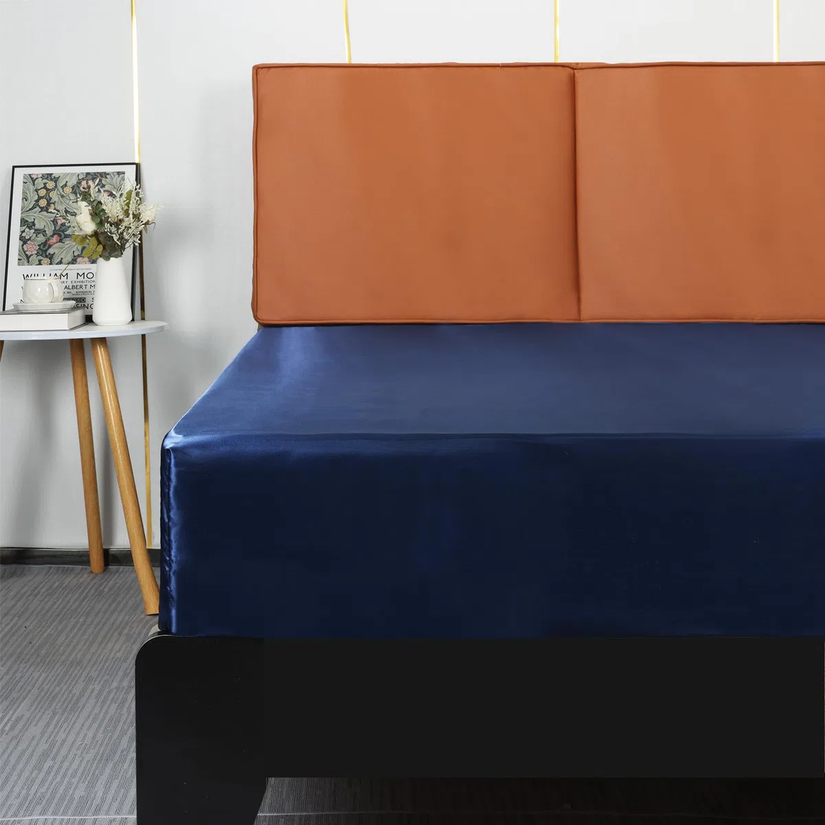 Lirex Sábana Bajera de Satén 100x200cm, para Colchón de hasta 35 cm de Altura, Ropa de Cama de Satén de Poliéster, Lujosa y Suave, Azul Marino