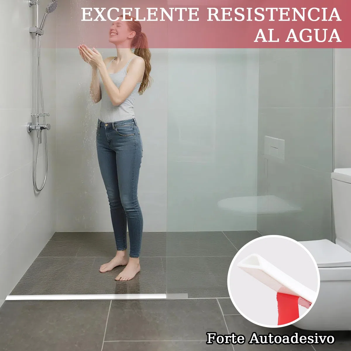 alophoty 100 cm Barrera Agua Ducha Silicona - Perfil Silicona Autoadhesiva, Borde Plato Ducha, Plegable, Impermeable, Para Mampara de Ducha, Bañera, Lavabo, Encimera Cocina