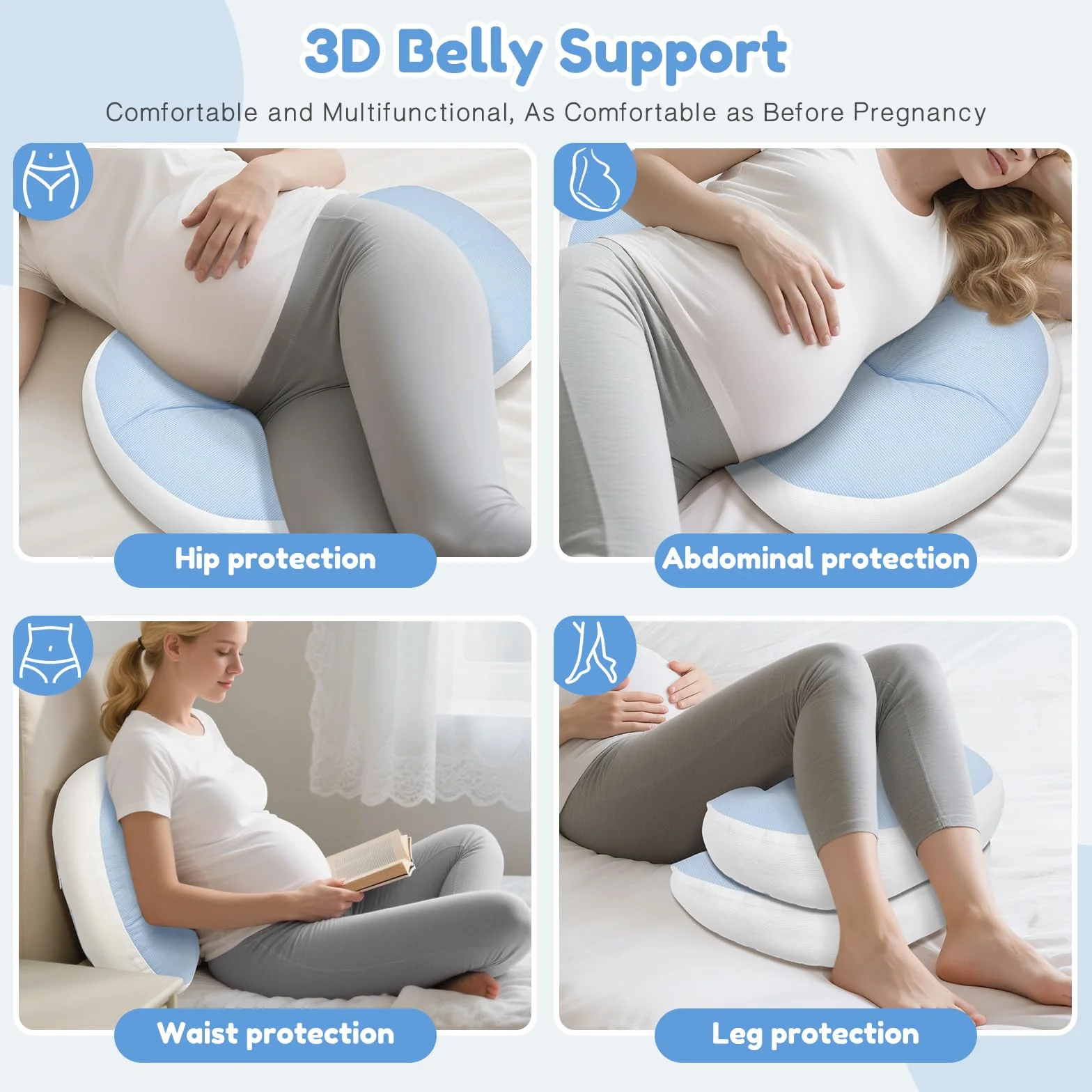 Almohada Embarazada, Ajustable Pregnancy Pillow, Suave Y Cómodo Almohada para Embarazadas para Apoyo De Espalda, Caderas, Doble Cuña Extraíble con Funda, La Mejor Momo Embarazada (Azul)
