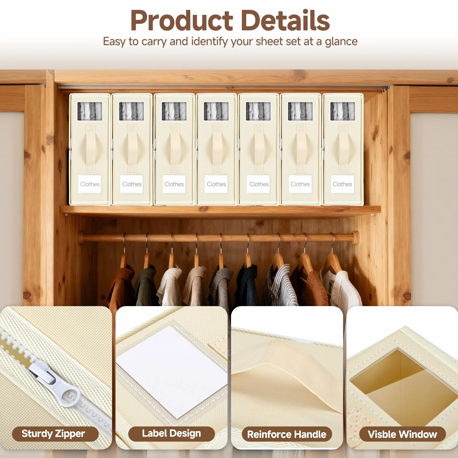3 Piezas Caja Organizador Sabanas Armario, Bolsas Grandes De Almacenaje Para Sábanas Plegables, Organizador Armario Ropa Para Guardar Debajo De La Cama O En Un Cajón, Beige