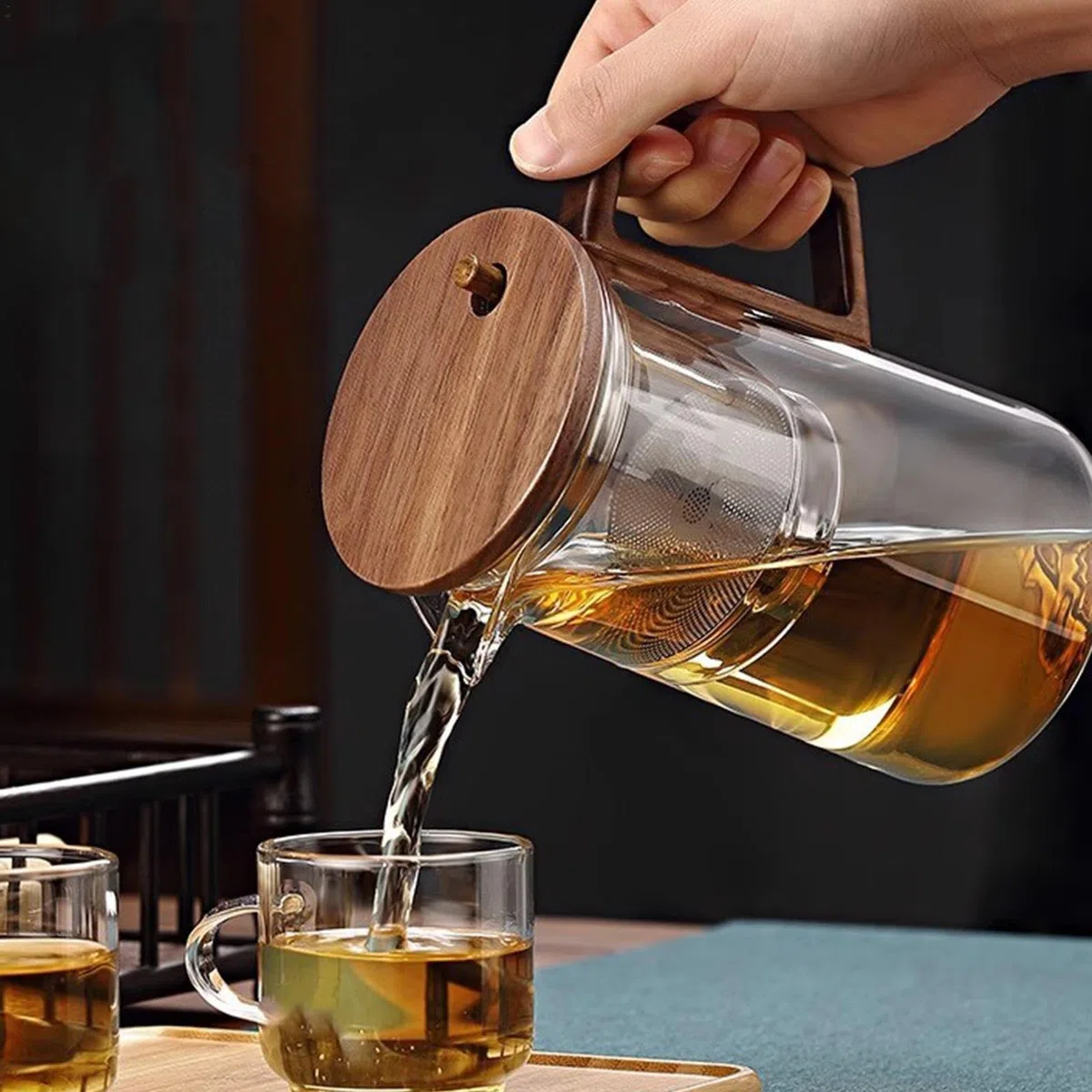 con infusor – con colador de vidrio para separación de agua, mágica ergonómica para lavavajillas, transparente de un toque para té de flores y té verde