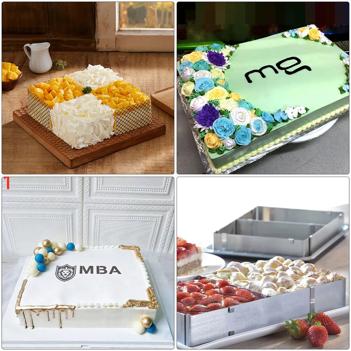 Marco rectangular ajustable de 5 cm de alto, molde rectangular de 27 x 18 hasta 52 x 33 cm, molde para tartas ajustable con paleta angular, acero inoxidable, molde rectangular para hornear,