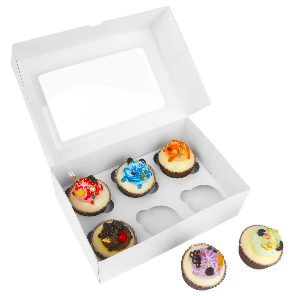 20 Piezas Caja de Papel Kraft con Ventana, Caja para Cupcakes 6 Unidades Cajas para Tartas Caja de Papel Kraft Blanco para Pastelería, Galletas, Magdalenas, Postres (24x16.5x7.5cm)