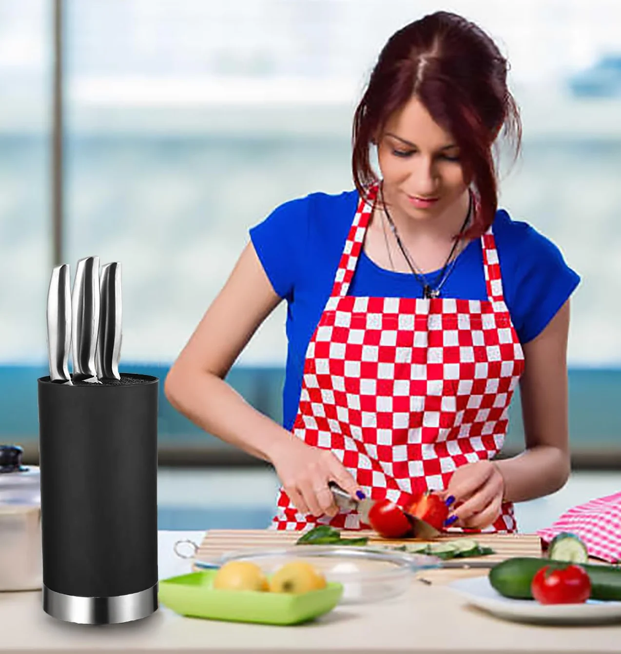 Soporte para Cuchillos Universal, Bloque para Cuchillos Vacío Fácil de Limpiar,Cuchillero de Cocina Compacto y Moderno, Apto para Todo Tipo de Cuchillos (Negro)