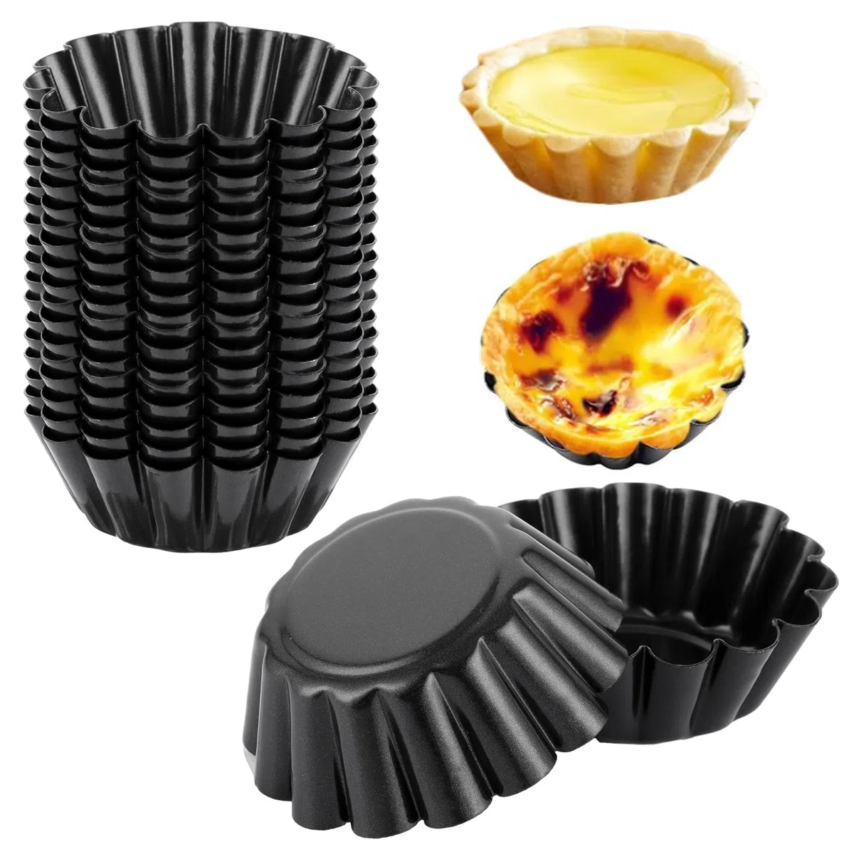 20 Piezas Moldes Reposteria de Acero al Carbono 6,5 x 2,3 cm, Moldes Magdalenas Mini para Horno, Tartaletas, Flaneras Individuales para Tartas y Pudin