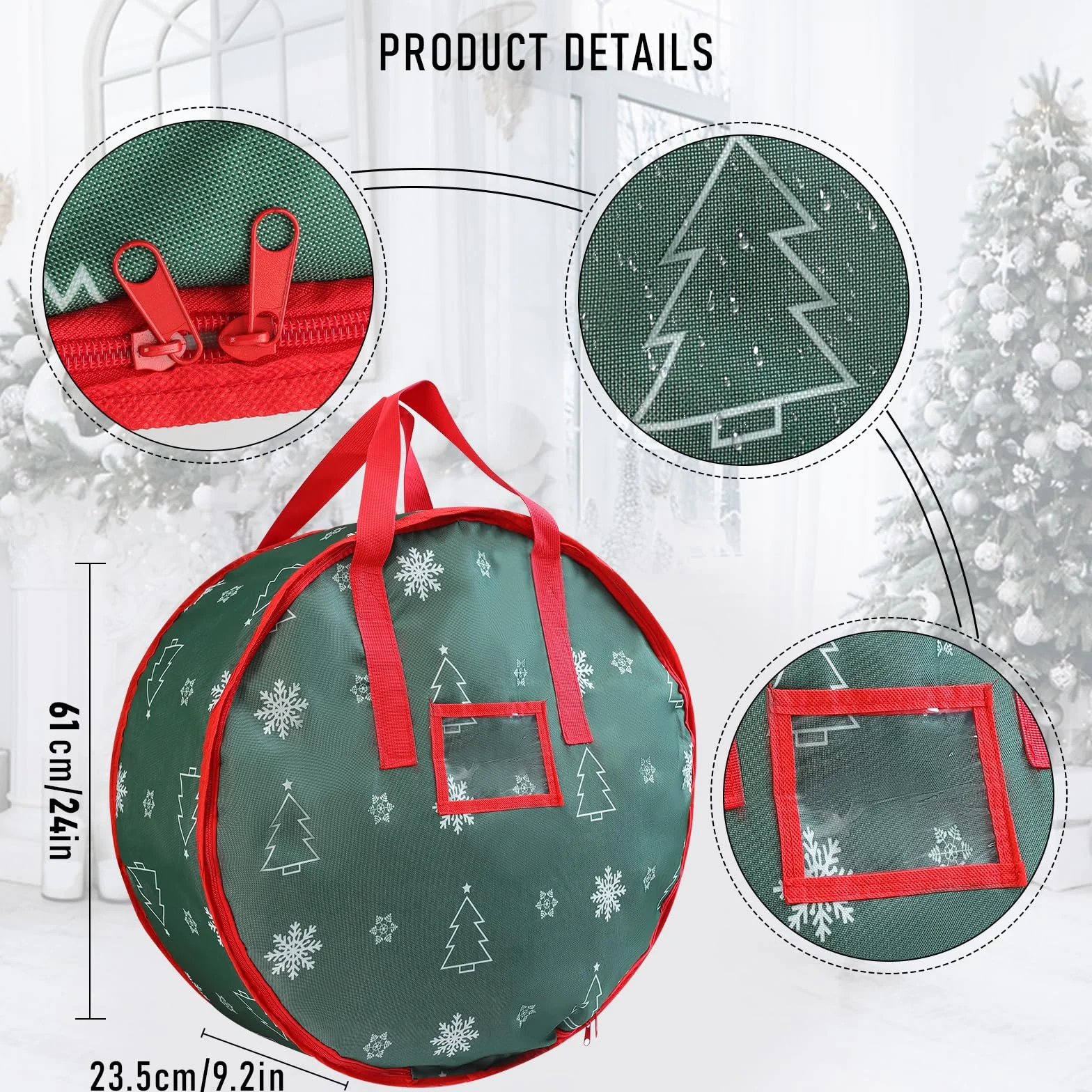 YiYa Almacenamiento de Adornos Navideños Bolsa de Almacenamiento para Guirnaldas Impermeable Bolsa para Corona de Navidad para Decoraciones navideñas (Verde)