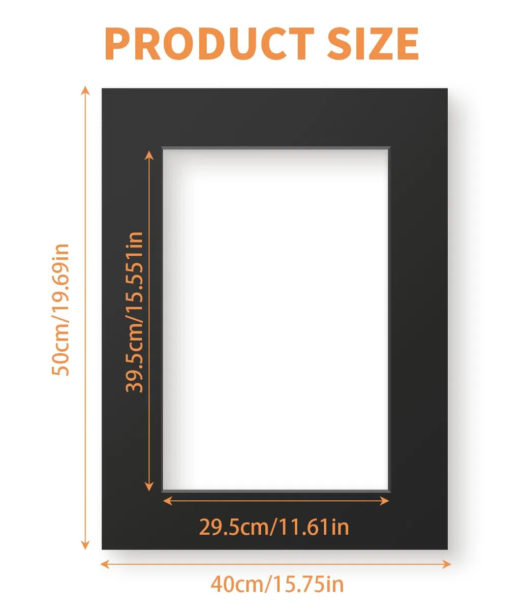 Passepartout 40x50 cm, Paspartu Negro para foto de 30x40 cm dimensiones exteriores, presentación y protección de sus imágenes y fotos para fotos postales - Negro/ 1,5 mm