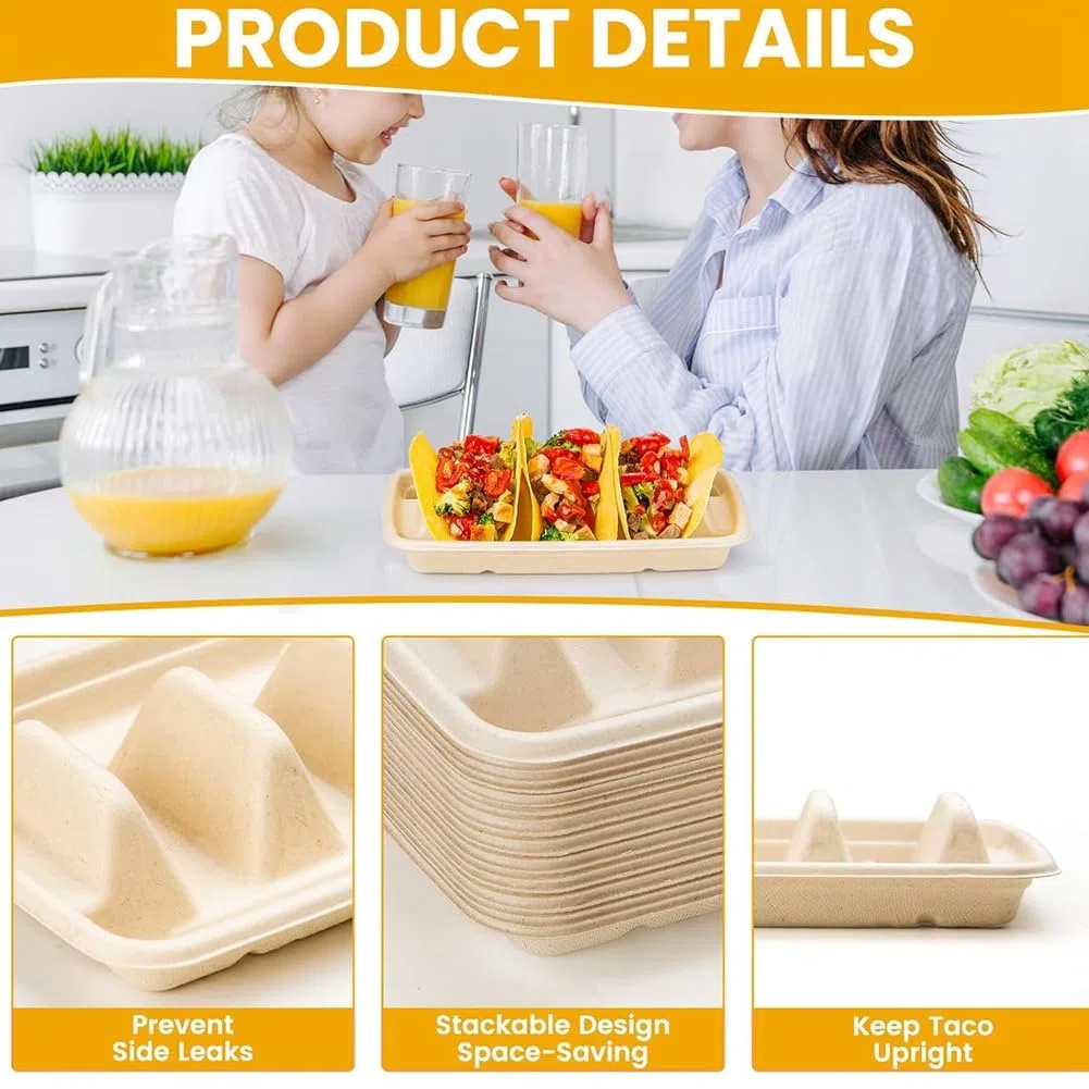 25 Soportes Desechables para Tacos para Fiesta, Soporte para Bandeja de Tacos, Soportes para 3 Tacos, para Fiesta