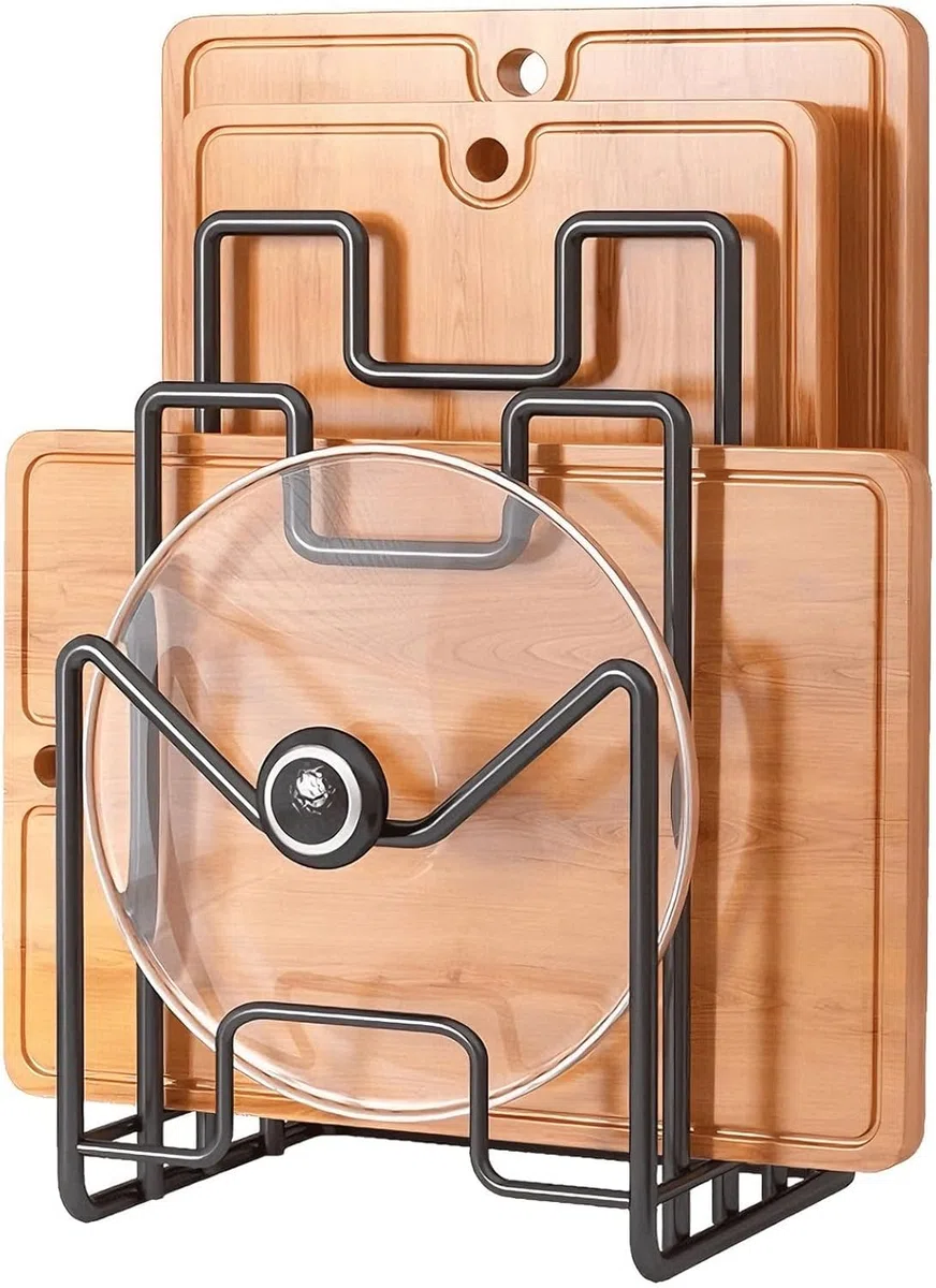 Soporte Bandejas Cocina Soporte Tabla Cocina con 4 Compartimentos,Organizador De Tabla De Cortar De Metal para tapas De Ollas, Espátulas, Platos, Bandejas para Hornear