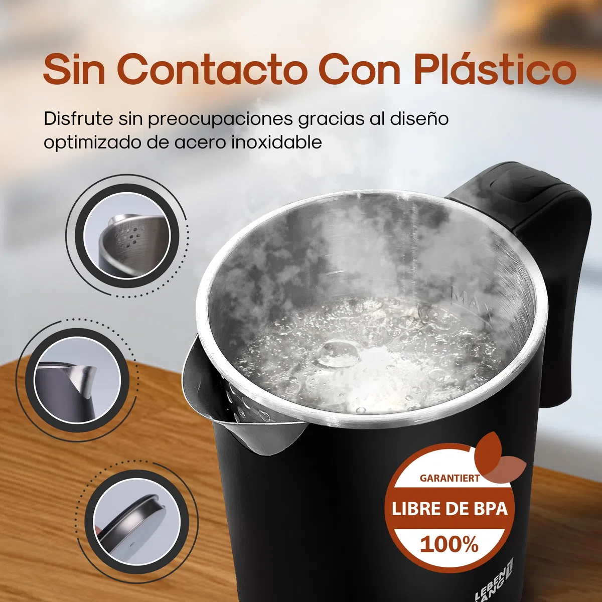LEBENLANG Hervidor agua electrico en Acero Inoxidable - 0,5 Litros, 600W, Libre de BPA I Pequeño Hervidor Electrico de Viaje I Pequeña Hervidores de agua eléctrico Mini travel kettle