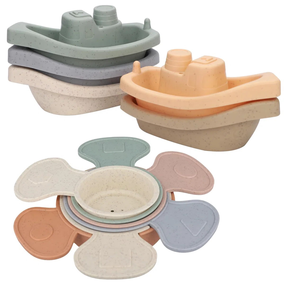 5 Piezas Barco Baño Bebe con 6 Cucharas de Baño, Flotantes Juguetes Apilables Juguetes de Bañera Juguetes de Ducha para Niños Pequeños Preescolar Niños Niñas Regalo