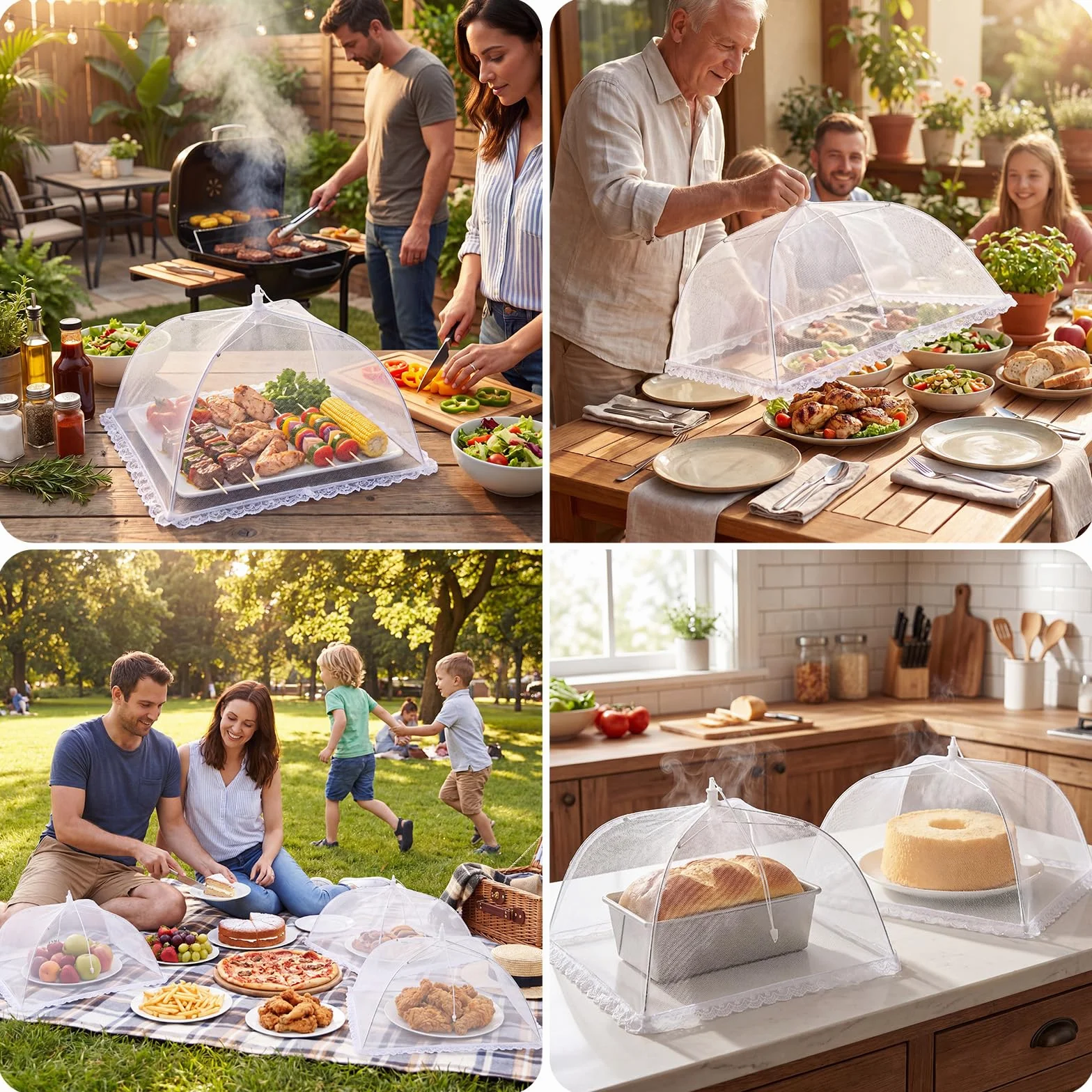 Homealexa 6PCS Campanas Plegables para Comida, Protección contra Moscas, para Comida, Fruta, Picnic, Barbacoa, Blanco, 1 Tamaño XL + 5 Estándar