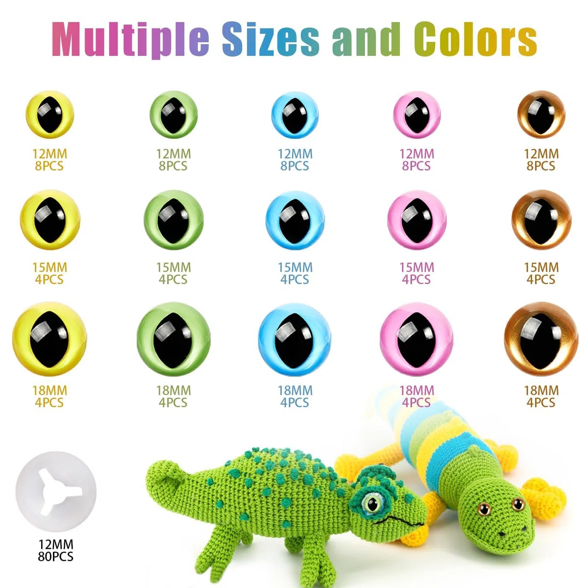 80 ojos de seguridad de plástico de 12 a 18 mm para amigurumi, ojos de gato para manualidades, ojos de seguridad para muñecas de ganchillo, ojos de dragón para animales de peluche con