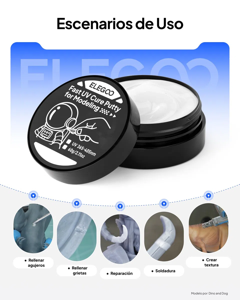 ELEGOO Pasta UV para Reparación de Modelos, Masilla Moldeable de Curado Rápido con Luz UV 365–405nm (Blanco, 60g)