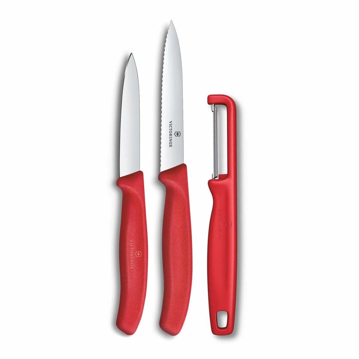 Victorinox Swiss Classic Juego de navajas con pelador, cuchillo para pelar y cuchillo para tomates, 3 piezas, hoja extra afilada, Rojo